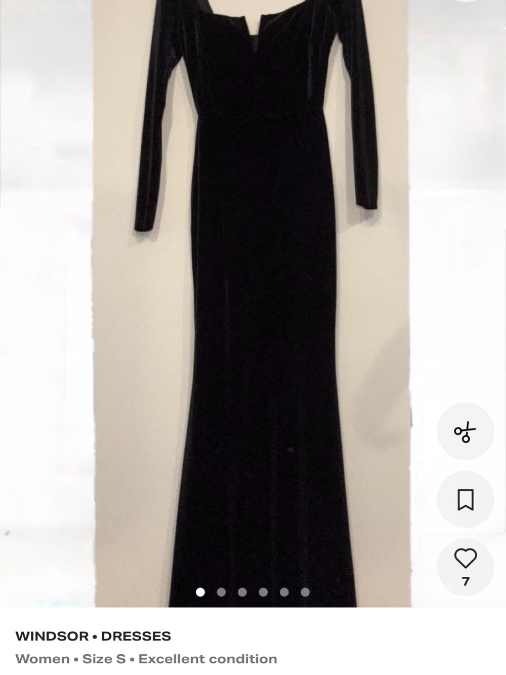Windsor Black Velvet Long-Sleeve Evening Dress